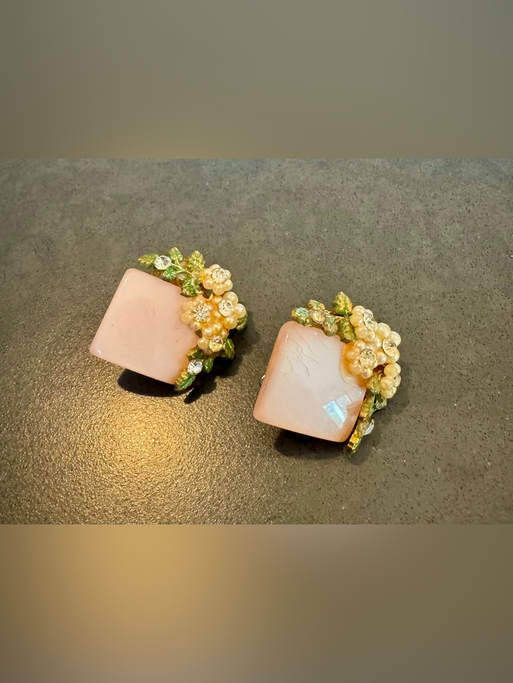 Pink Enamel with Floral Cluster Detail Statement Earrings